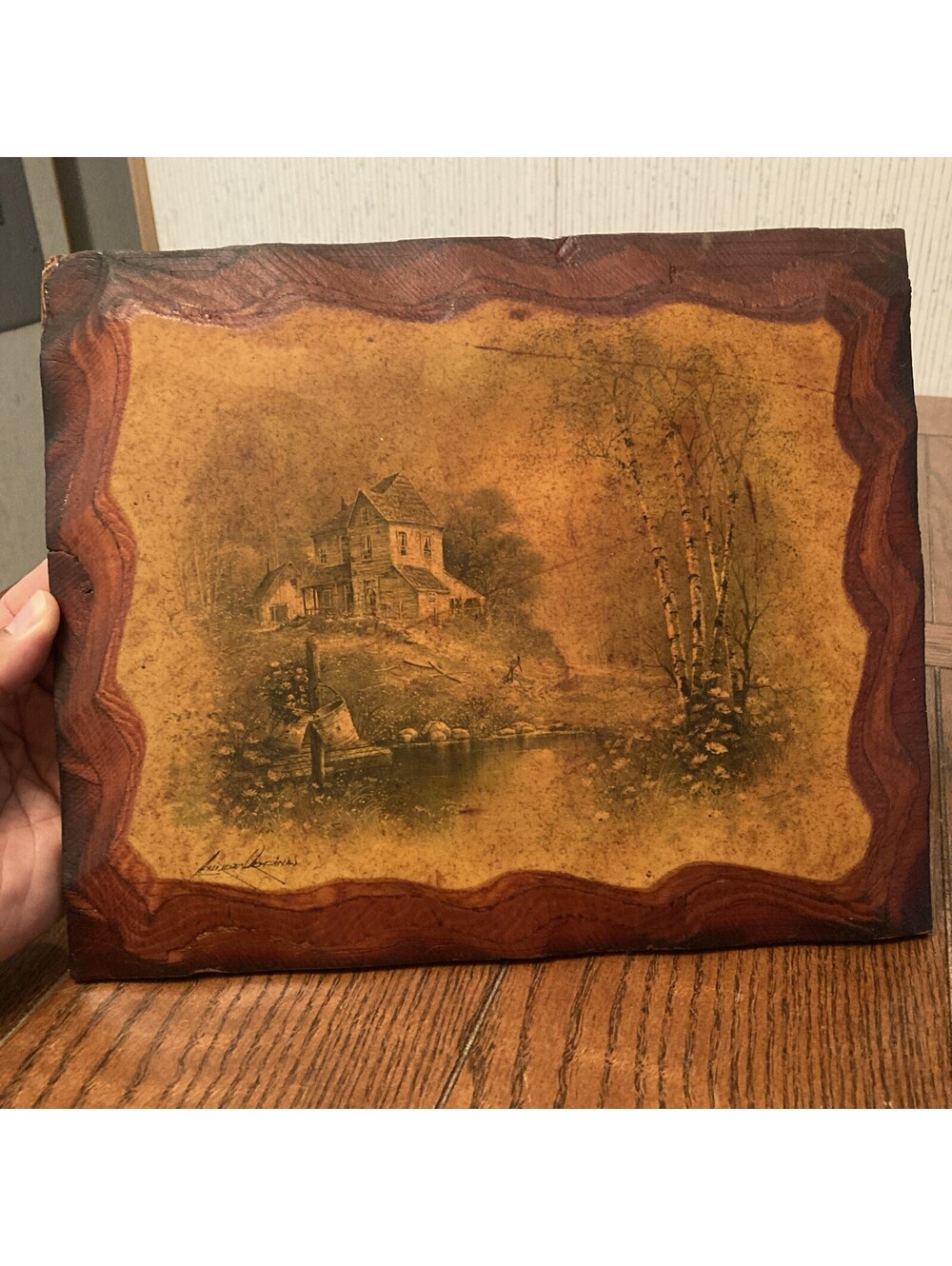 Andres  Orpinas Vintage Lacquered Wood Wall Art Plaque Cottage Farmhouse Rustic